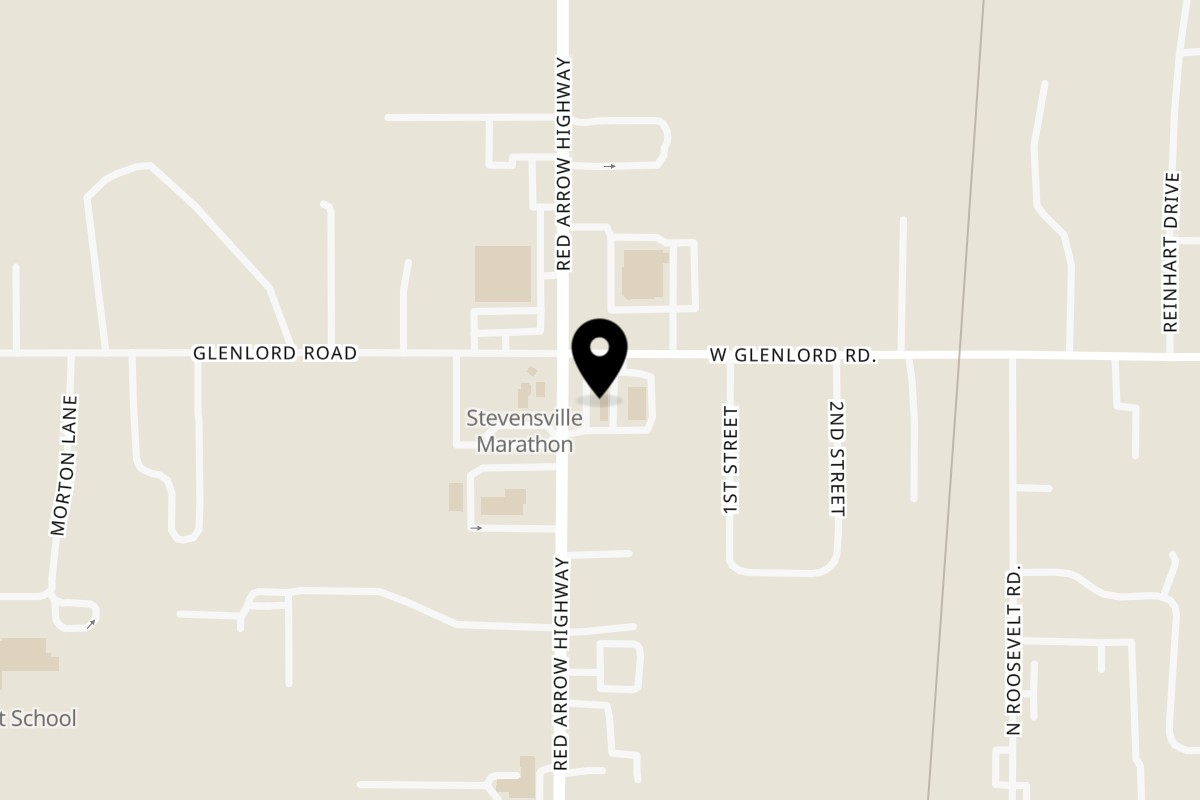Map showing the location of Crazy King Burrito Stevensville, MI on 4107 Red Arrow Hwy in Stevensville